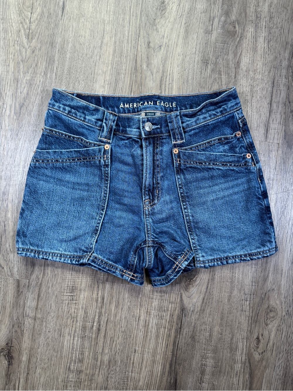 American Eagle Outfitters Dark Blue High-Rise Relaxed Denim Shorts